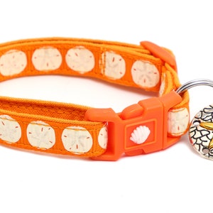 Beach Cat Collar - Sand Dollars on Orange - Kitten or Large Size - Nautical B75D139