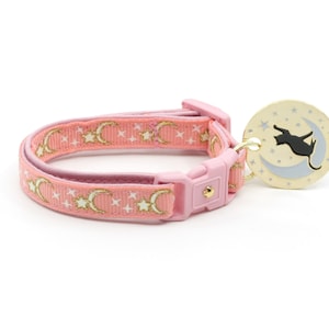 Moon Cat Collar Lunes dor et étoiles sur Corail Rose Collier de chat breakaway Chaton ou grande taille Glow in the Dark B4D204 Blank Moon Charm