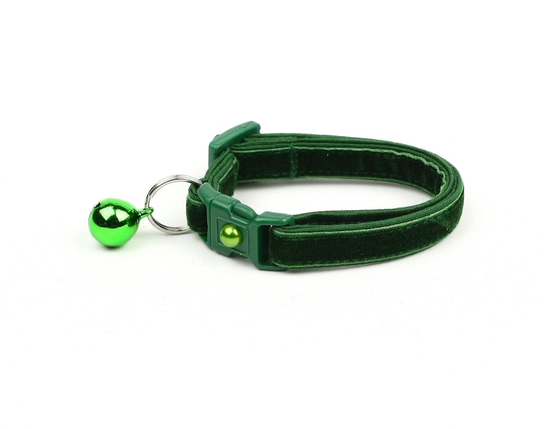 Soft Velvet Cat Collar - Emerald Green - Safety Breakaway - Kitten or Large Size B117D195 Jingle Bell