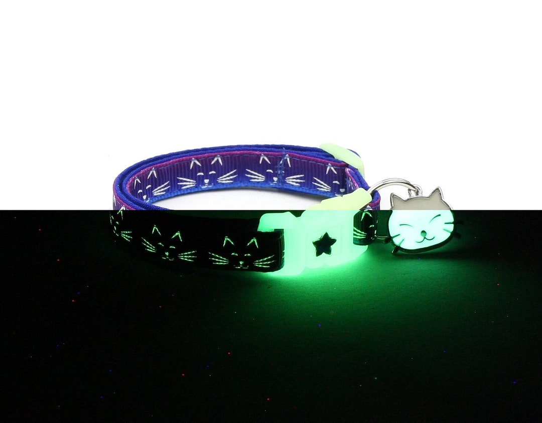 Glow in the Dark Cat Collar Glowing Cat Faces on Purple and Etsy