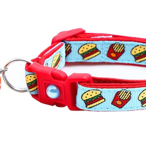 Cheeseburger Cat Collar - Burgers and Fries on Blue - Breakaway Safety - B28D273