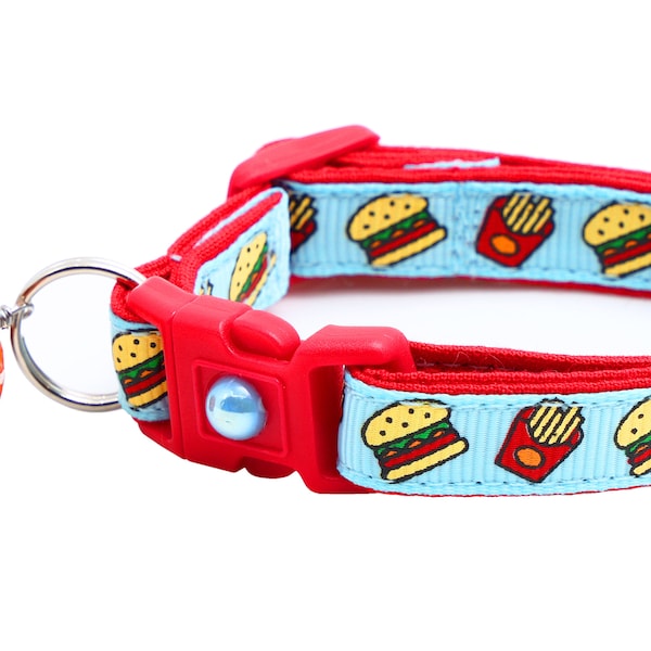 Cheeseburger Cat Collar - Burgers and Fries on Blue - Breakaway Safety - B28D273