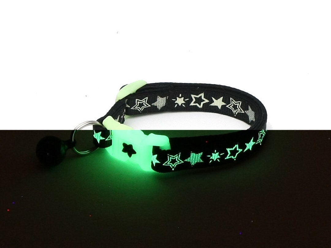 Glow in the Dark Cat Collar Glow Stars on Black Breakaway Cat Collar