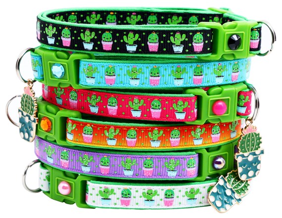 Cactus Cat Collar Cute but Prickly on Blue Breakaway Safety B28D126 Etsy