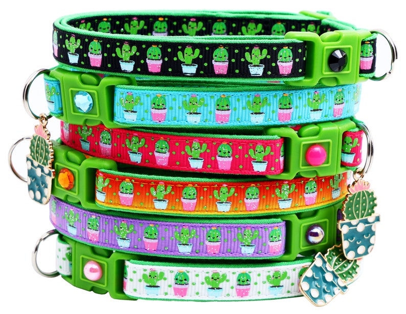 Cactus Cat Collar Cute but Prickly on Blue Breakaway Safety B28D126 image 9