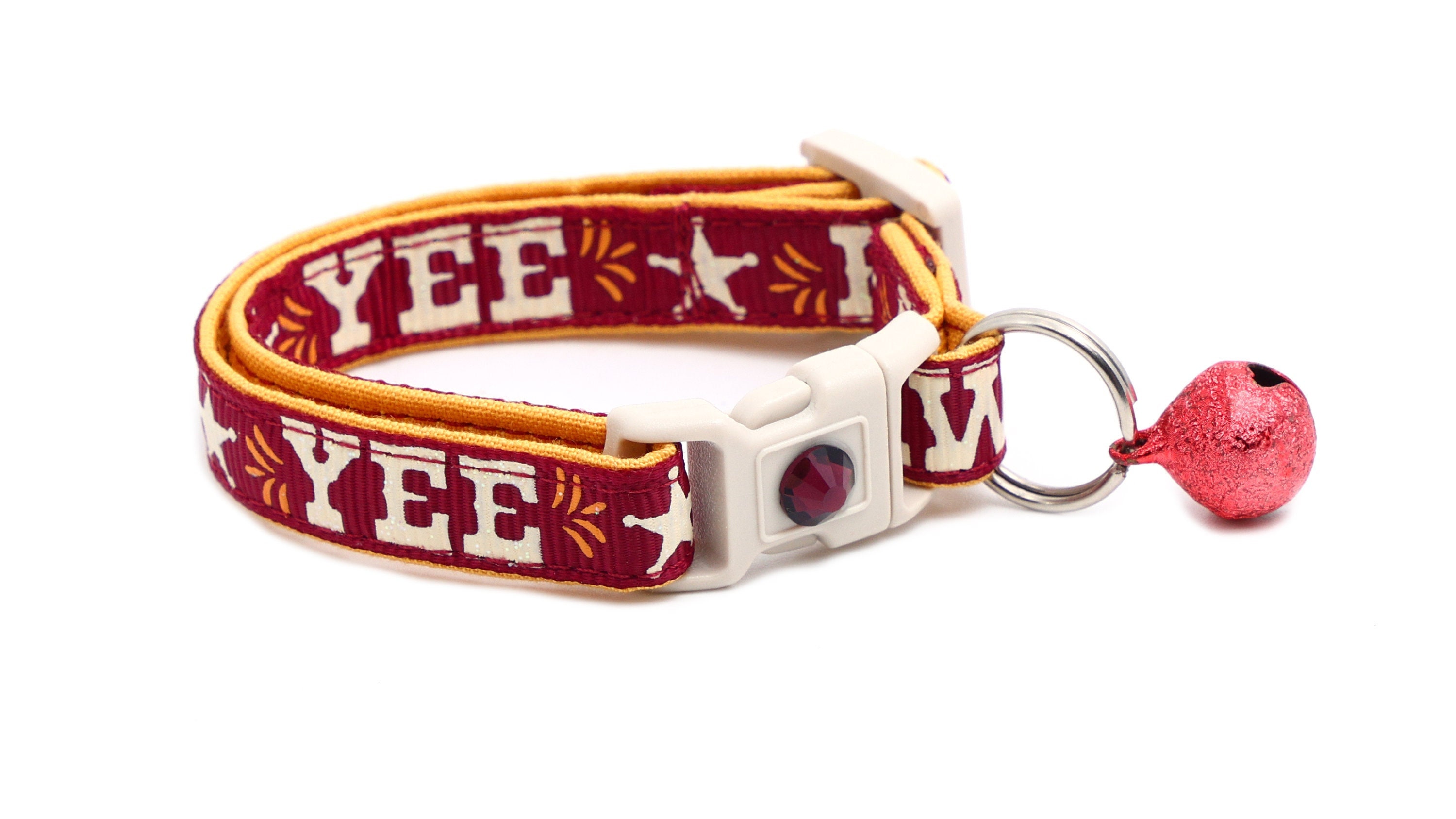 Cowboy Cat Collar - Yee Haw on Red - Safety - Breakaway Cat Collar B40D123