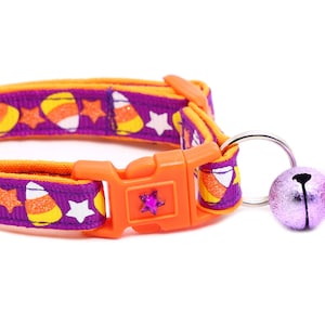 Halloween Cat Collar - Candy Corn On Purple - Breakaway Safety - B133D281