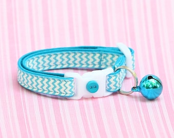 Chevron Cat Collar - Tropical Blue Chevrons - Small Cat / Kitten Size or large Size B98D211