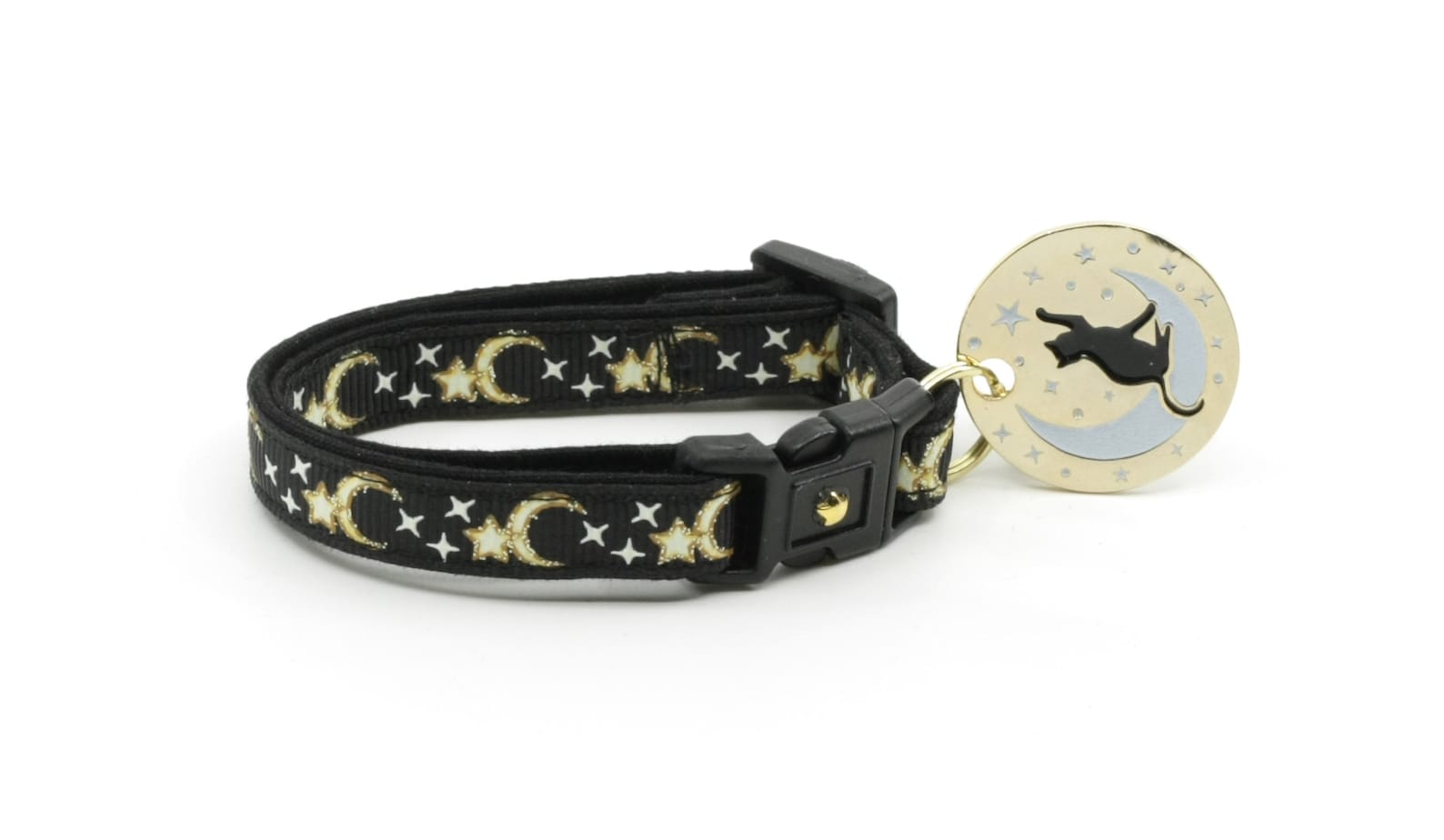 Moon Cat Collar Gold Moons and Stars on Black Breakaway Etsy