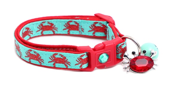 Beach Cat Collar Crabs on Aqua Breakaway Safety Tropical Nautical B74D13 Etsy