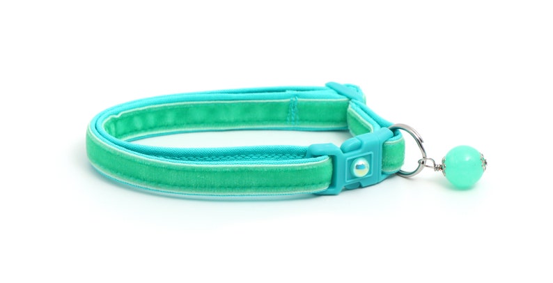 Soft Velvet Cat Collar Aqua Turquoise Blue Green Kitten or Large Size B9D222 image 5