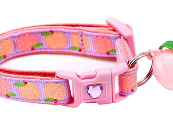 Peach Cat Collar - Peaches on Purple - Breakaway Safety - B153D269