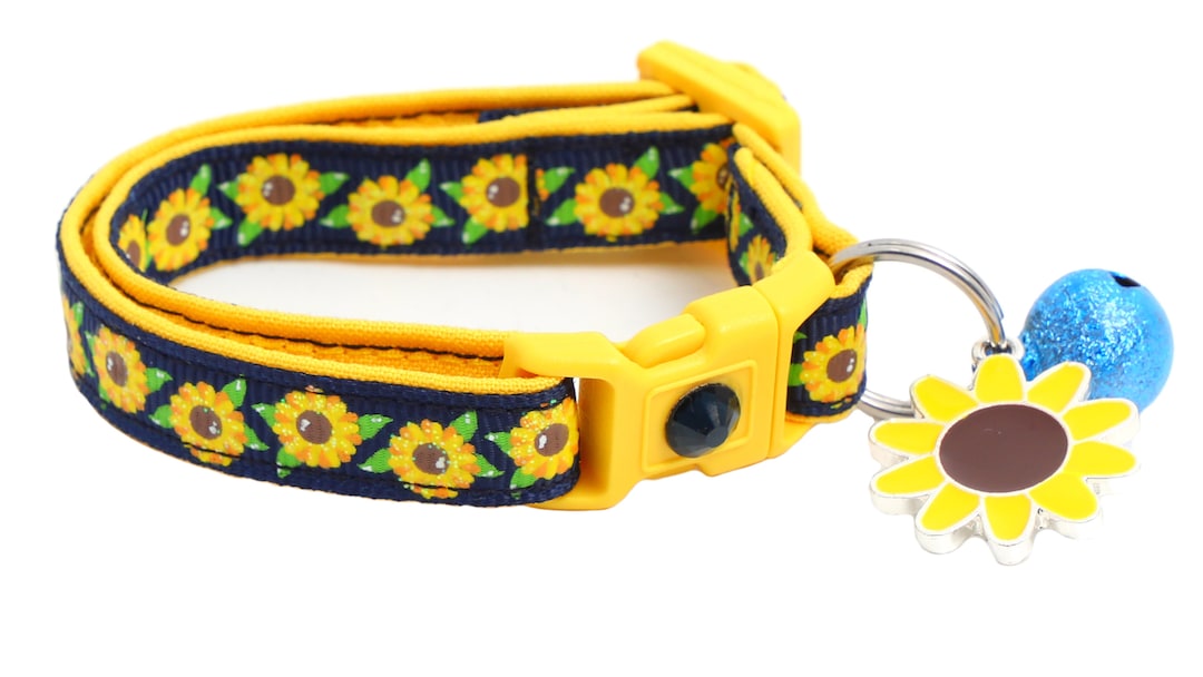 Sunflower Cat Collar Summer Sunflowers on Navy Breakaway Safety
