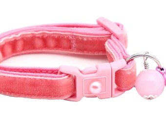 Collare per gatti in morbido velluto - Rosa antico - Rosa - Sicurezza antistrappo - B8D205