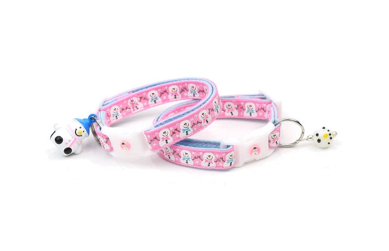Snow Cat Collar standard Small Cat Kitten or Large Jolly Snowmen on Pink Size Collar B103