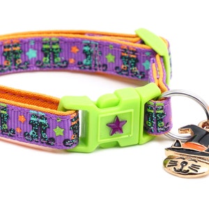 Halloween Cat Collar -Witchy Boots on Purple - Breakaway Safety - B96D66