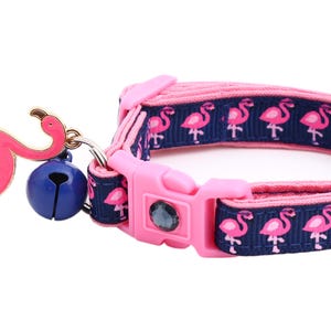 Tropical Cat Collar - Pink Flamingos on Navy - Safety Breakaway - Kitten or Large Size B129D117