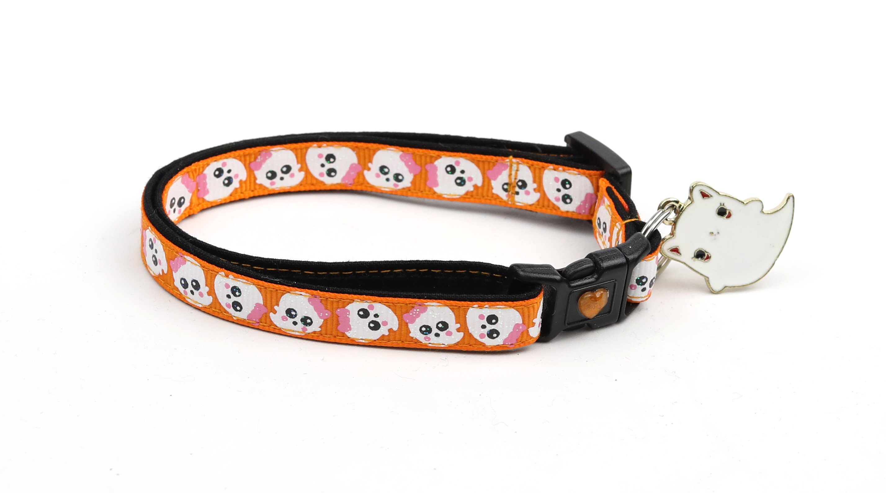 Halloween Cat Collar Girly Ghosts on Orange Breakaway Cat Collar