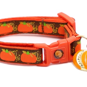 Pumpkin Cat Collar - Pumpkins and Gold on Brown - Breakaway Safety - B90D53
