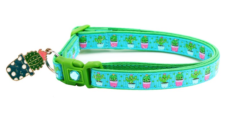 Cactus Cat Collar Cute but Prickly on Blue Breakaway Safety B28D126 image 7