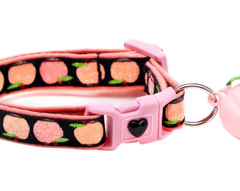 Peach Cat Collar - Peaches on Black - Breakaway Safety - B173D269