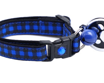 Plaid Cat Collar - Buffalo Plaid on Royal Blue - Breakaway Safety - B46D285