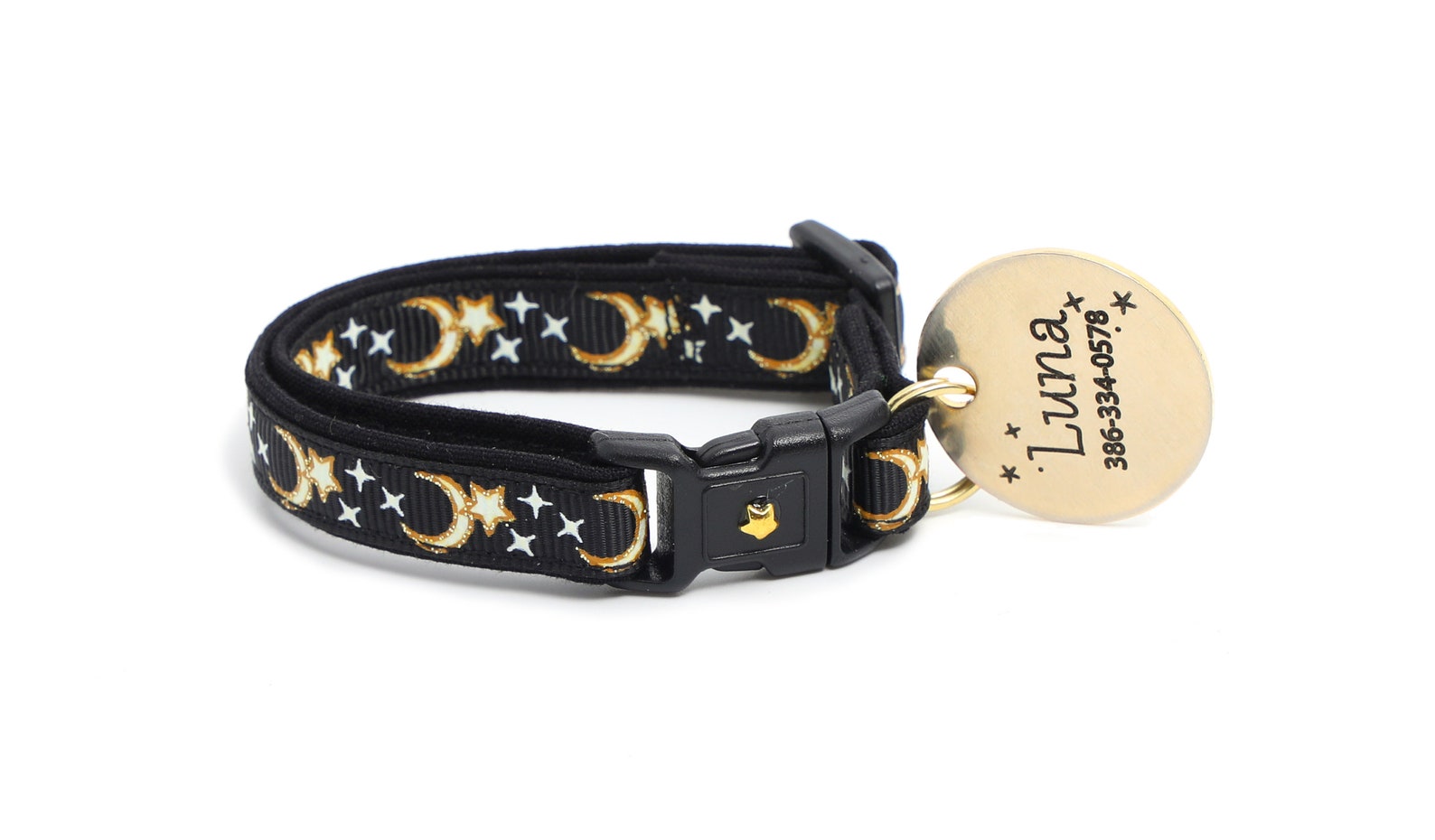 Moon Cat Collar Gold Moons and Stars on Black Breakaway Etsy