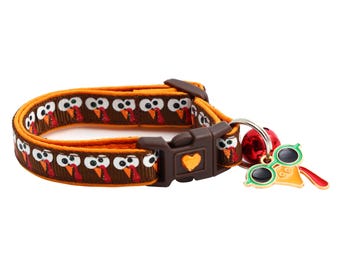 Collar para gatos de Acción de Gracias - Pavos con ojos saltones - Seguridad desprendible - B105D5