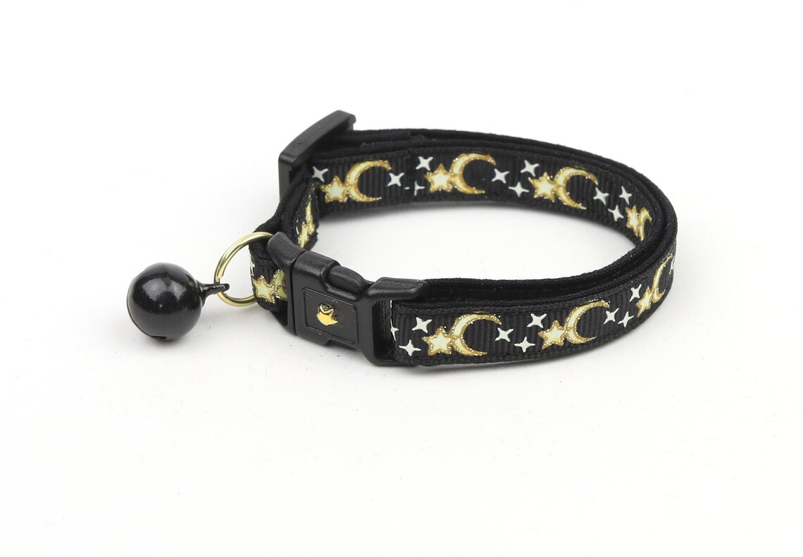Moon Cat Collar Gold Moons and Stars on Black Breakaway Etsy