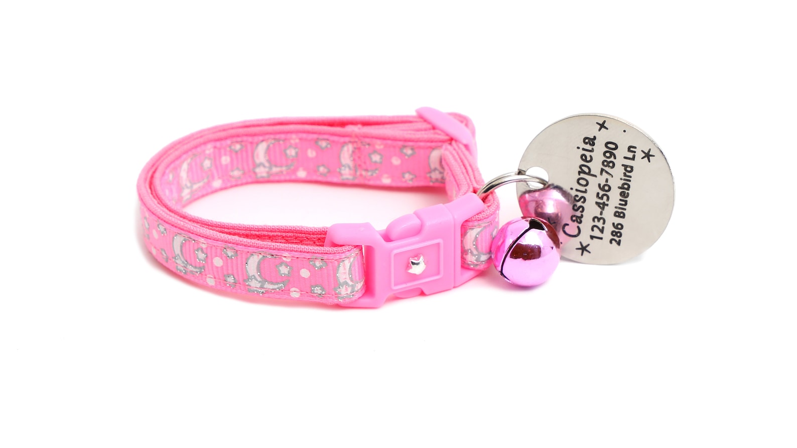 Moon Cat Collar Silver Moons and Stars on Peony Pink Etsy