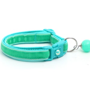 Soft Velvet Cat Collar Aqua Turquoise Blue Green Kitten or Large Size B9D222 Gemstone Charm