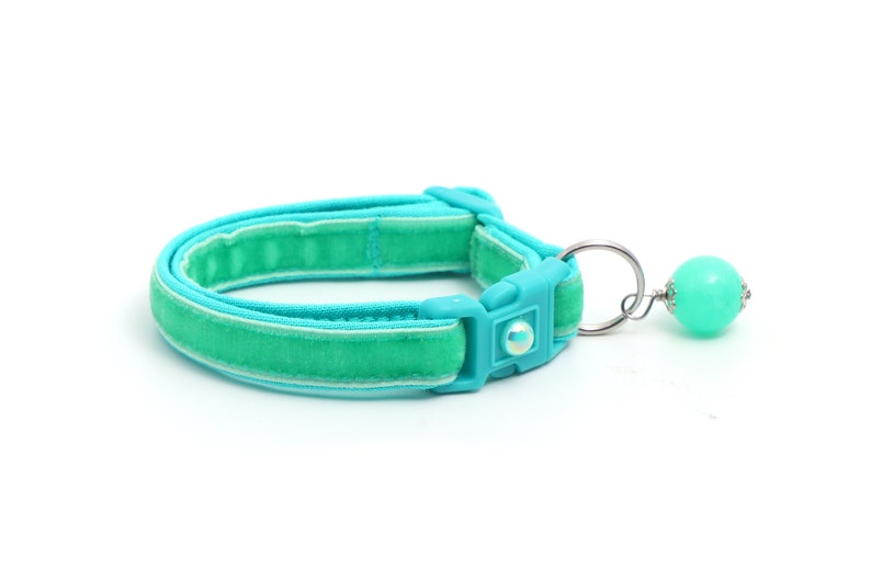 Soft Velvet Cat Collar Aqua Turquoise Blue Green Kitten or Large Size B9D222 Gemstone Charm