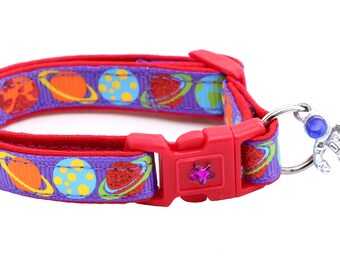 Space Cat Collar - Planets on Purple - Breakaway Safety - B144D13