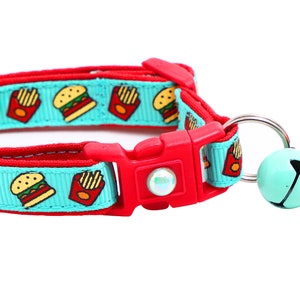 Cheeseburger Cat Collar - Burgers and Fries on Aqua - Breakaway Safety - B122D273