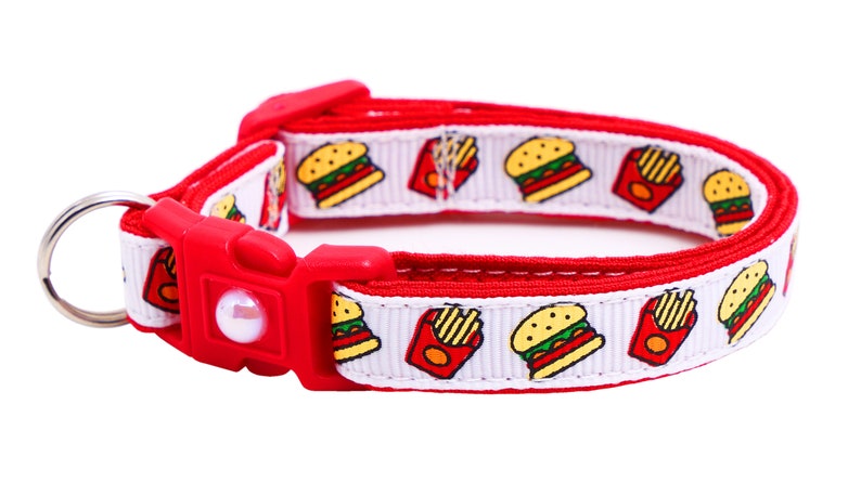 Cheeseburger Cat Collar Burgers and Fries on White Breakaway Safety B23D273 None
