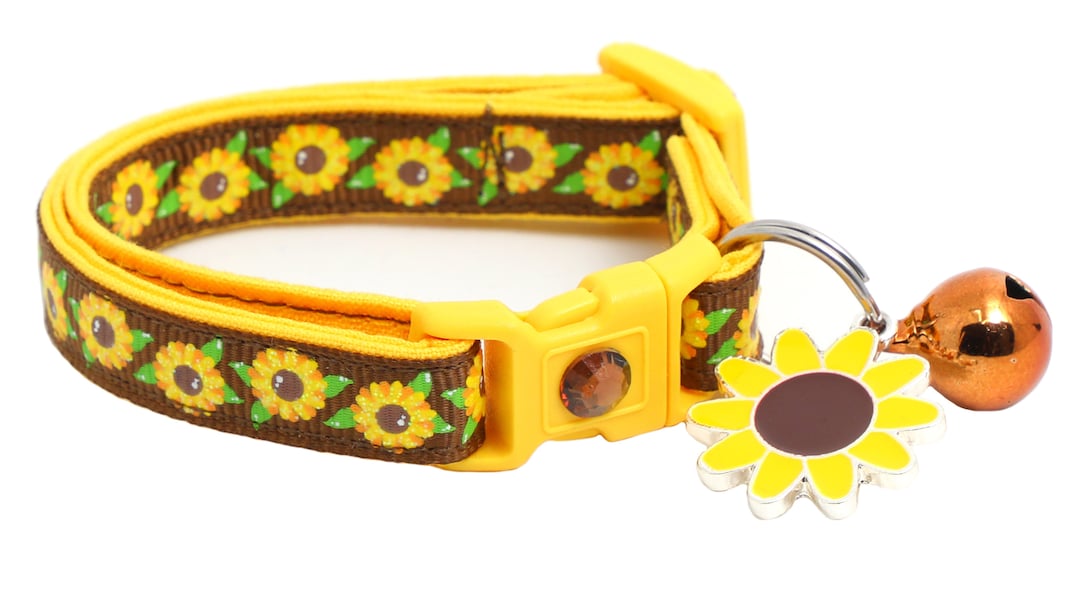 Sunflower Cat Collar Summer Sunflowers on Brown Breakaway Safety