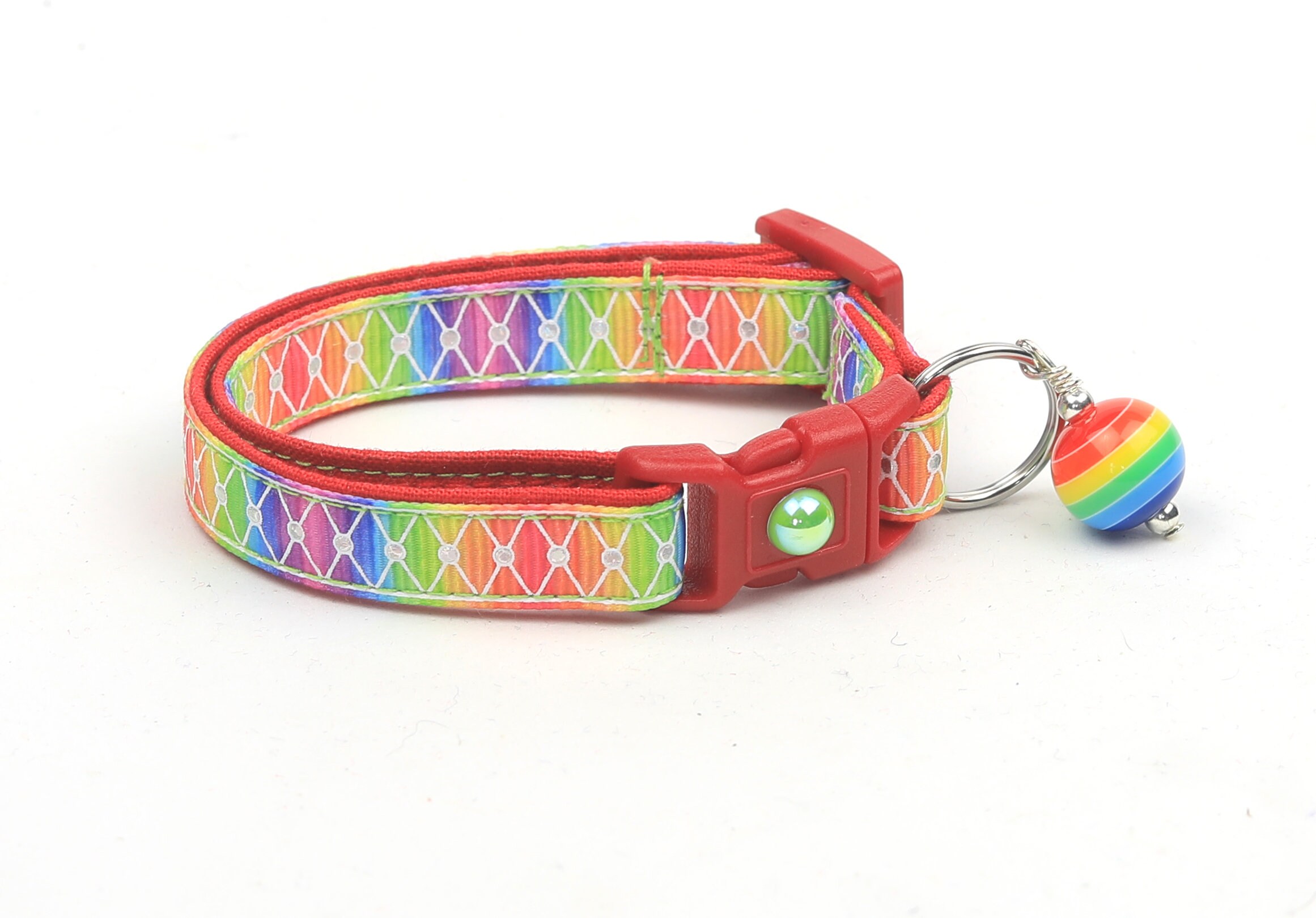 Rainbow Cat Collar Diamond Mesh over Rainbow Kitten or Large Size