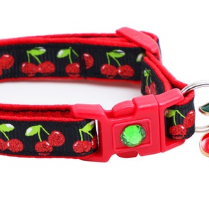 Cherry Cat Collar - Cherries on Black - Breakaway Safety - B56D19