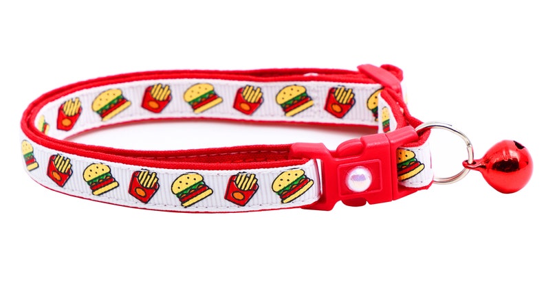 Cheeseburger Cat Collar Burgers and Fries on White Breakaway Safety B23D273 image 2