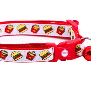 Cheeseburger Cat Collar Burgers and Fries on White Breakaway Safety B23D273 image 6