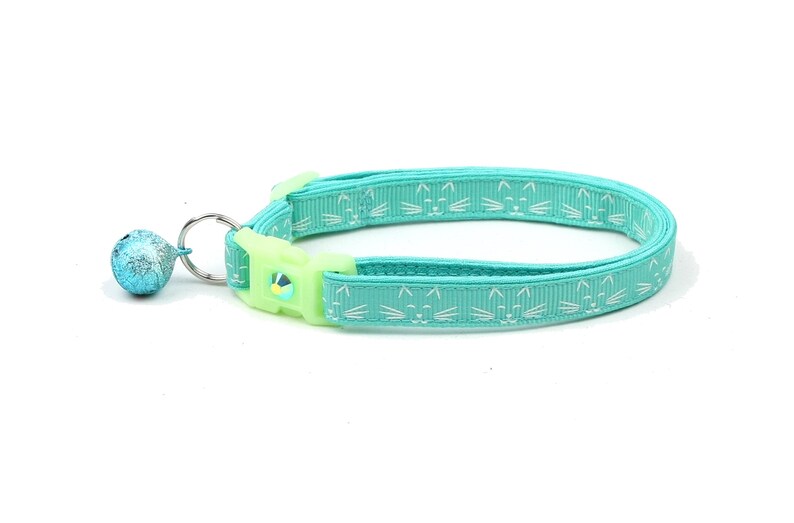 Glow in the Dark Cat Collar Glowing Cat Faces on Aqua Etsy Canada