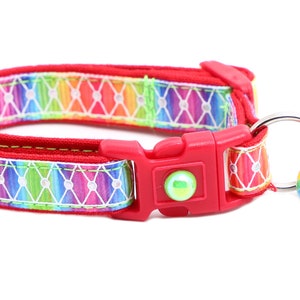 Rainbow Cat Collar - Diamond Mesh over Rainbow- Breakaway Safety - B50D196