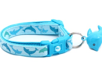 Dolphin Cat Collar - Jumping Dolphins on Blue - Breakaway - Safety - B162D210