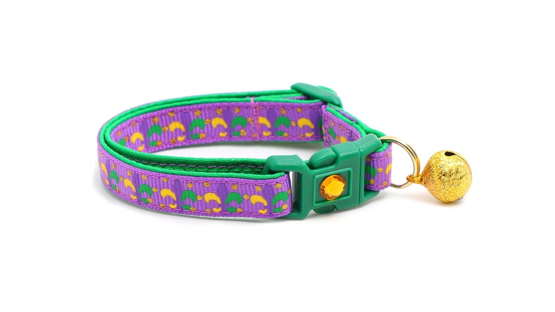 Mardi Gras Cat Collar Fleur De Lys on Purple Breakaway Cat Collar