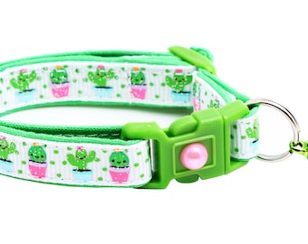 Cactus Cat Collar - Cute but Prickly on White - Breakaway Safety - B106D126