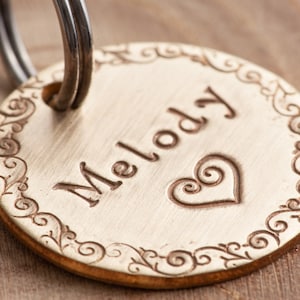 Heart Pet ID Tag - Small pet tag - 7/8" brass Pet ID Tag - Hand Stamped Cat ID Tag -Dog tag - love pet tag - Brass (gold color) tag
