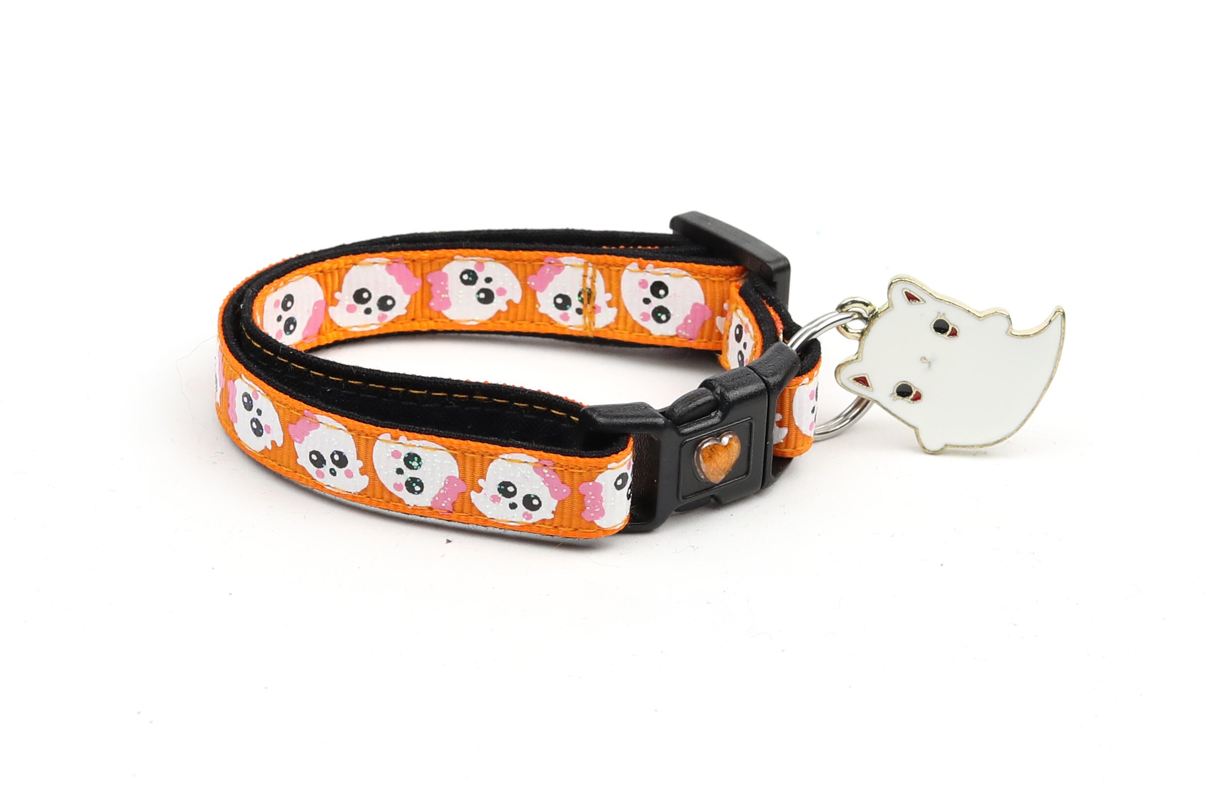 Halloween Cat Collar Girly Ghosts on Orange Breakaway Cat Collar