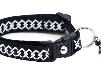 Celtic Knot Cat Collar - Silver Knots on Black - Breakaway Safety - B21D270