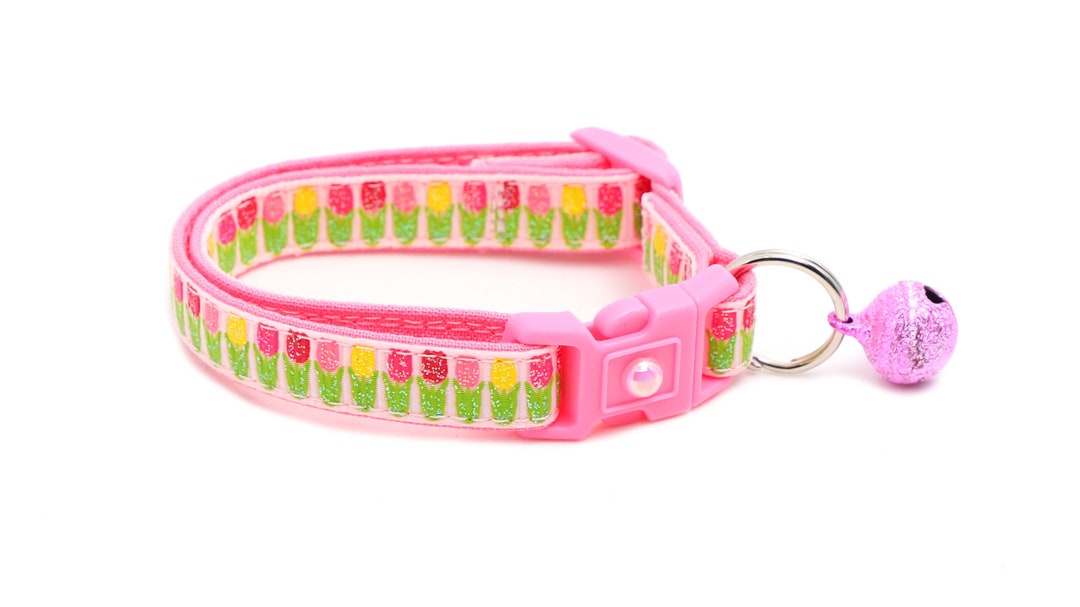 Tulip Cat Collar Colorful Tulips on Pink Small Cat / Etsy