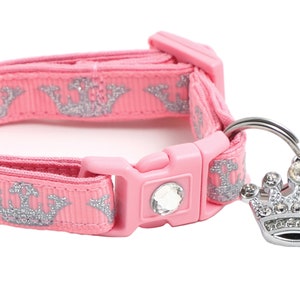 Crown Cat Collar - Silver Crowns on Light Pink - Breakaway Safety - B116D188